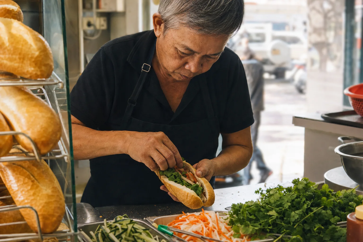 A busy Cabramatta food counter